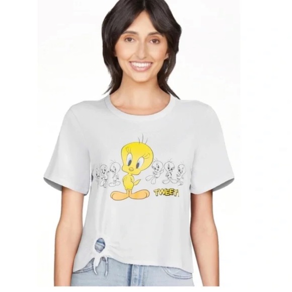 - WB Looney tunes tweety bird t-shirt cropped top Ruched O ring tee new - Picture 1 of 8